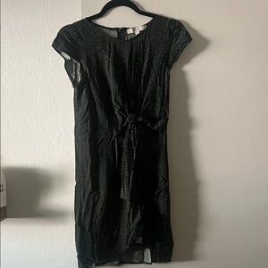 LOFT Black Polka Dot Tie-Front Midi Dress